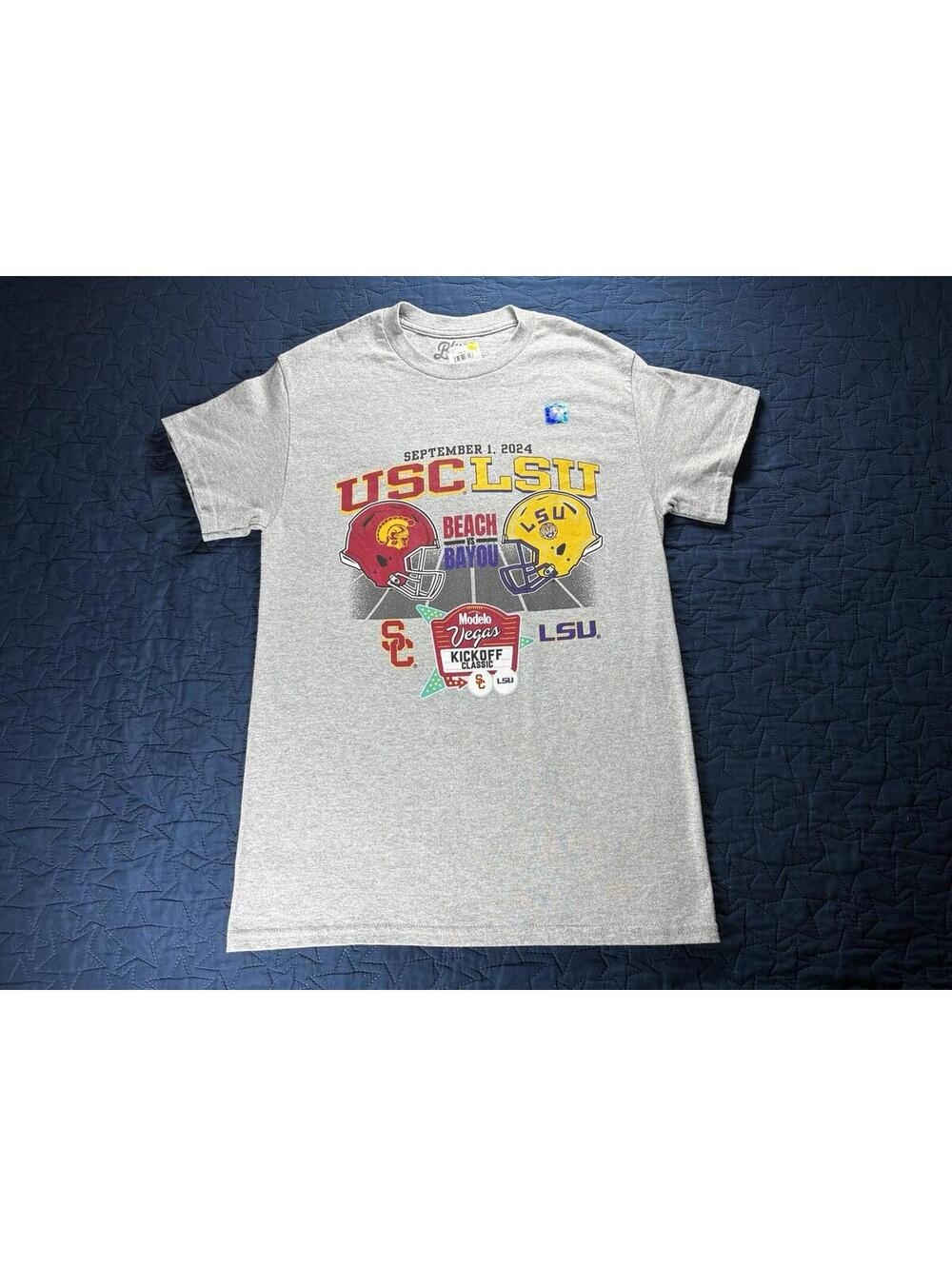 USC vs LSU 2024 Kickoff Classic T Shirt Small Grey College Football Vegas